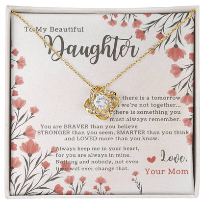 To My Beautiful Daughter - Love Knot Necklace (Yellow &amp; White Gold Variants)