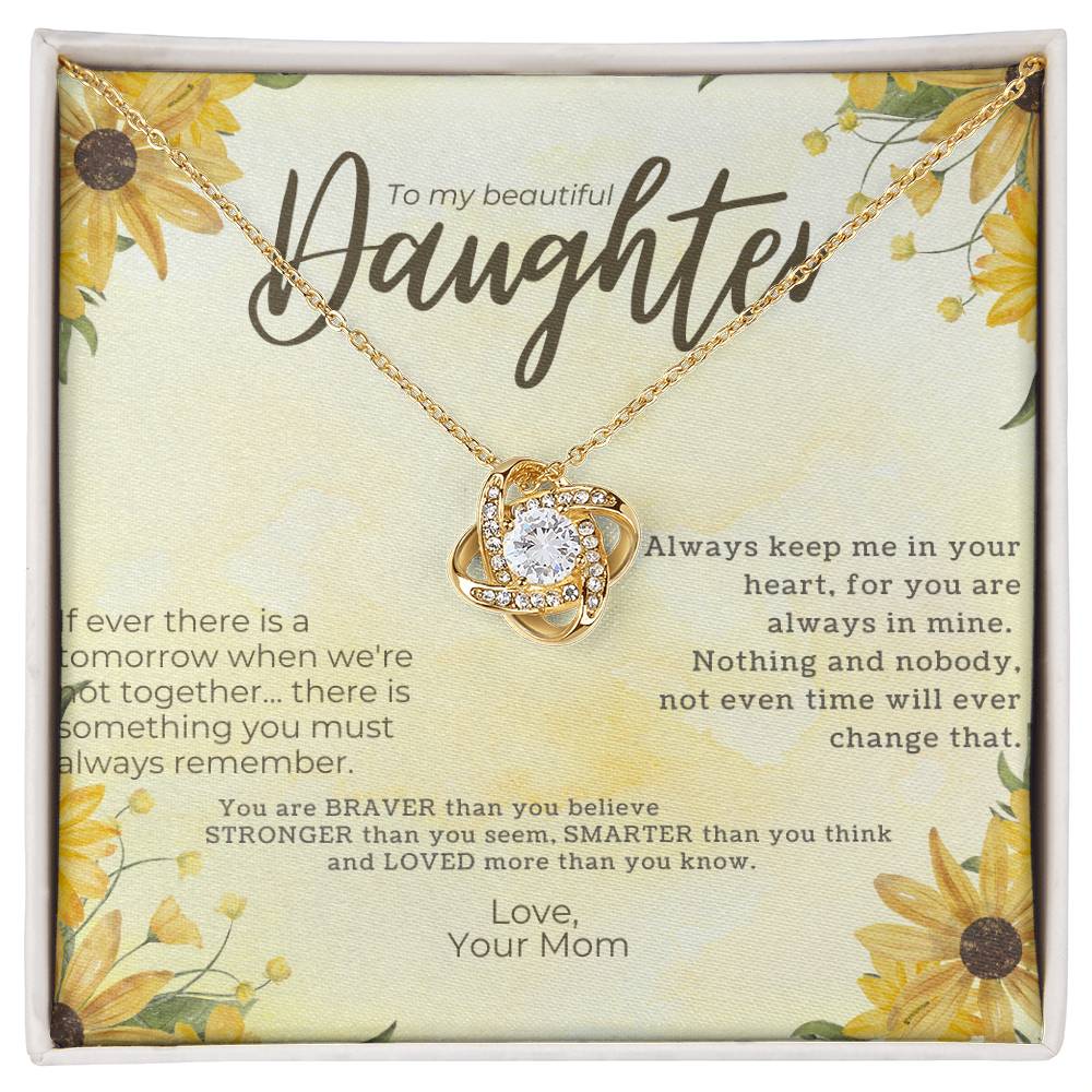 To My Beautiful Daughter - Love Knot Necklace (Yellow &amp; White Gold Variants)