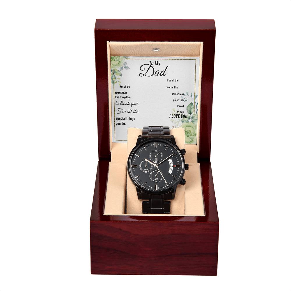 To My Dad - Black Chronograph Watch + MC (NO ENGRAVING)