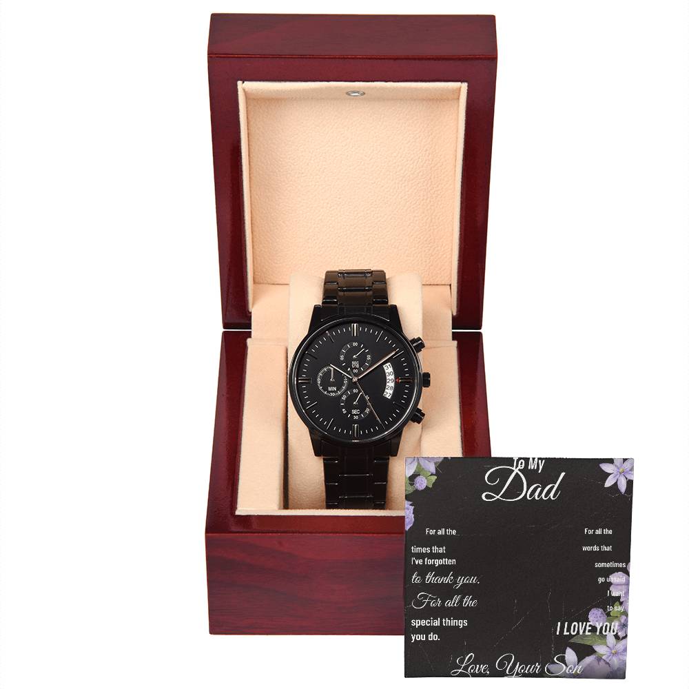 To My Dad - Black Chronograph Watch + MC (NO ENGRAVING)