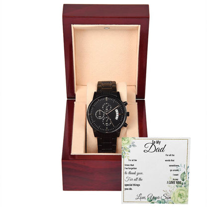 To My Dad - Black Chronograph Watch + MC (NO ENGRAVING)