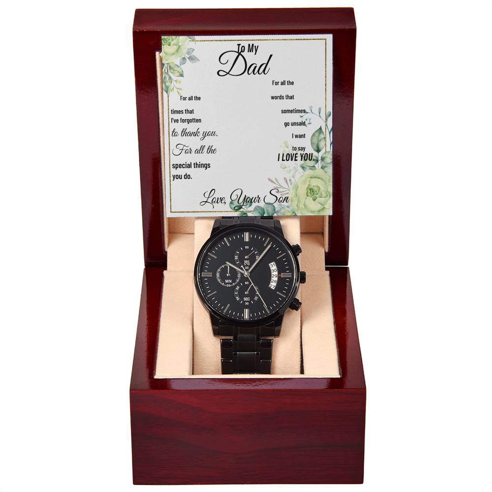 To My Dad - Black Chronograph Watch + MC (NO ENGRAVING)