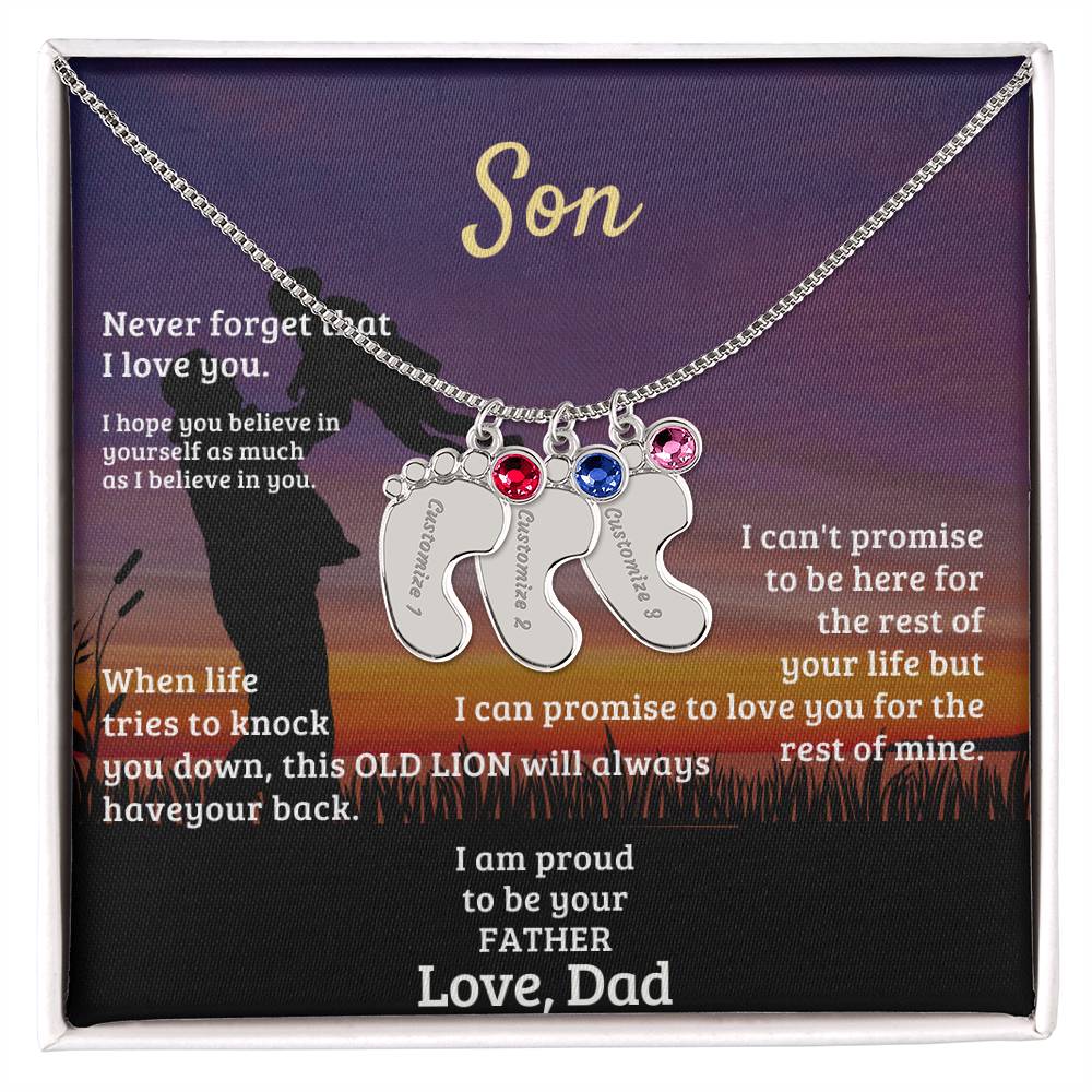 Son -Engraved Baby Feet with Birthstones (w/MC)