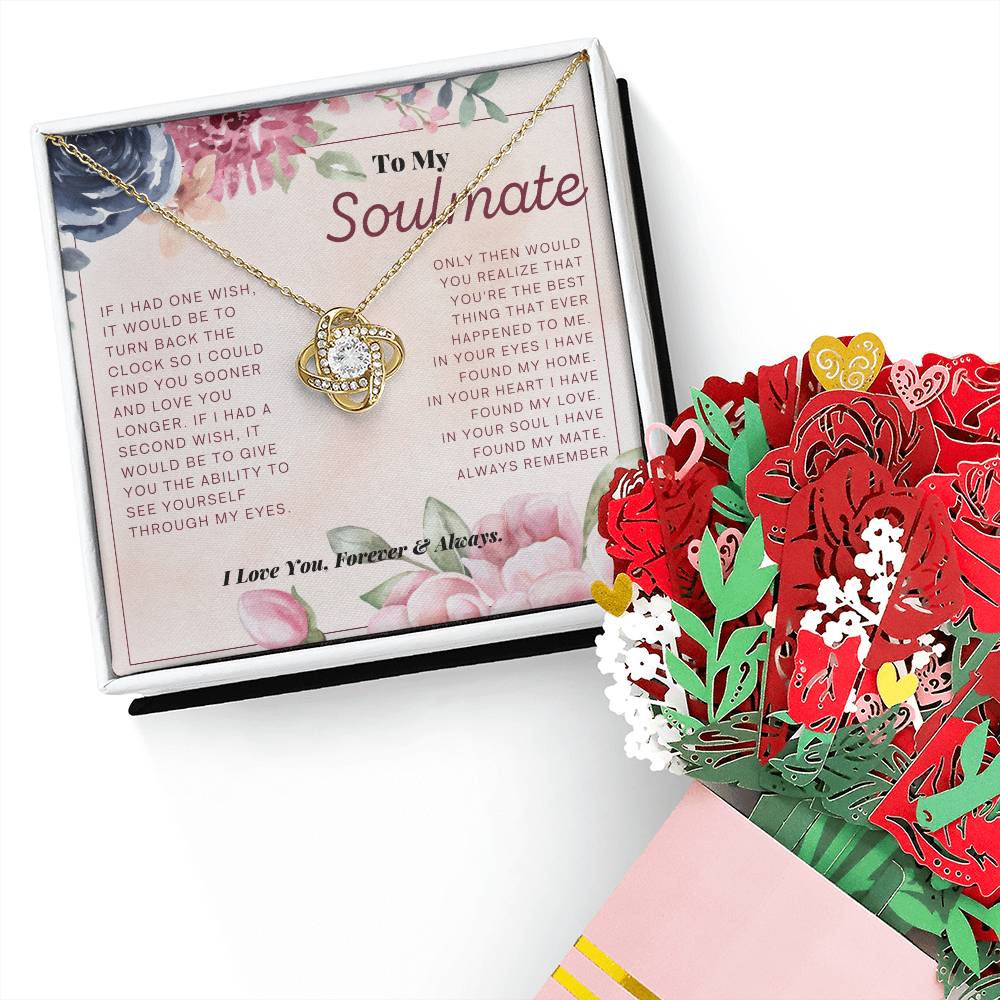 To My Soulmate Love Knot Necklace + Flower Bouquet Bundle