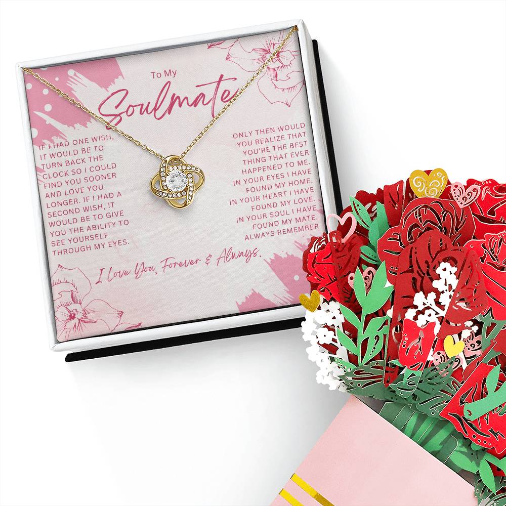 To My Soulmate Love Knot Necklace + Flower Bouquet Bundle