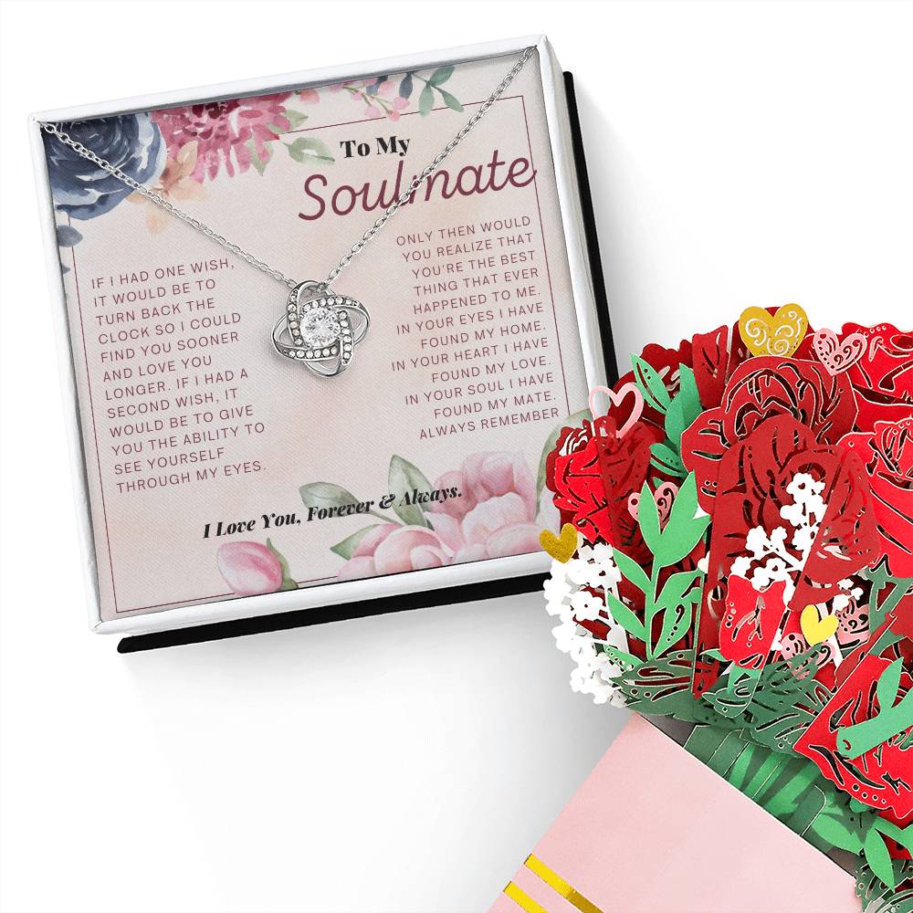 To My Soulmate Love Knot Necklace + Flower Bouquet Bundle