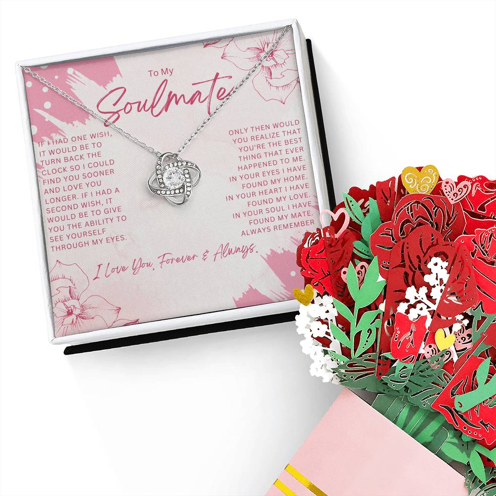 To My Soulmate Love Knot Necklace + Flower Bouquet Bundle